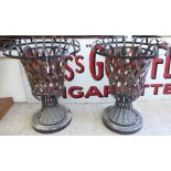 A pair of riveted and latticed wrought iron, brazier design,