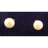 A pair of yellow metal pearl set stud earrings 11