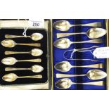 A set of six silver Hanoverian pattern coffee spoons cased;