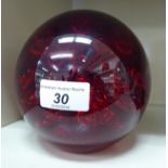 A tinted red glass ball design paperweight 6''h OS10