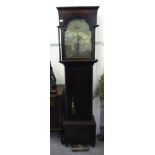 An early 19thC mahogany longcase clock, the hood with a level top, over an arched window,