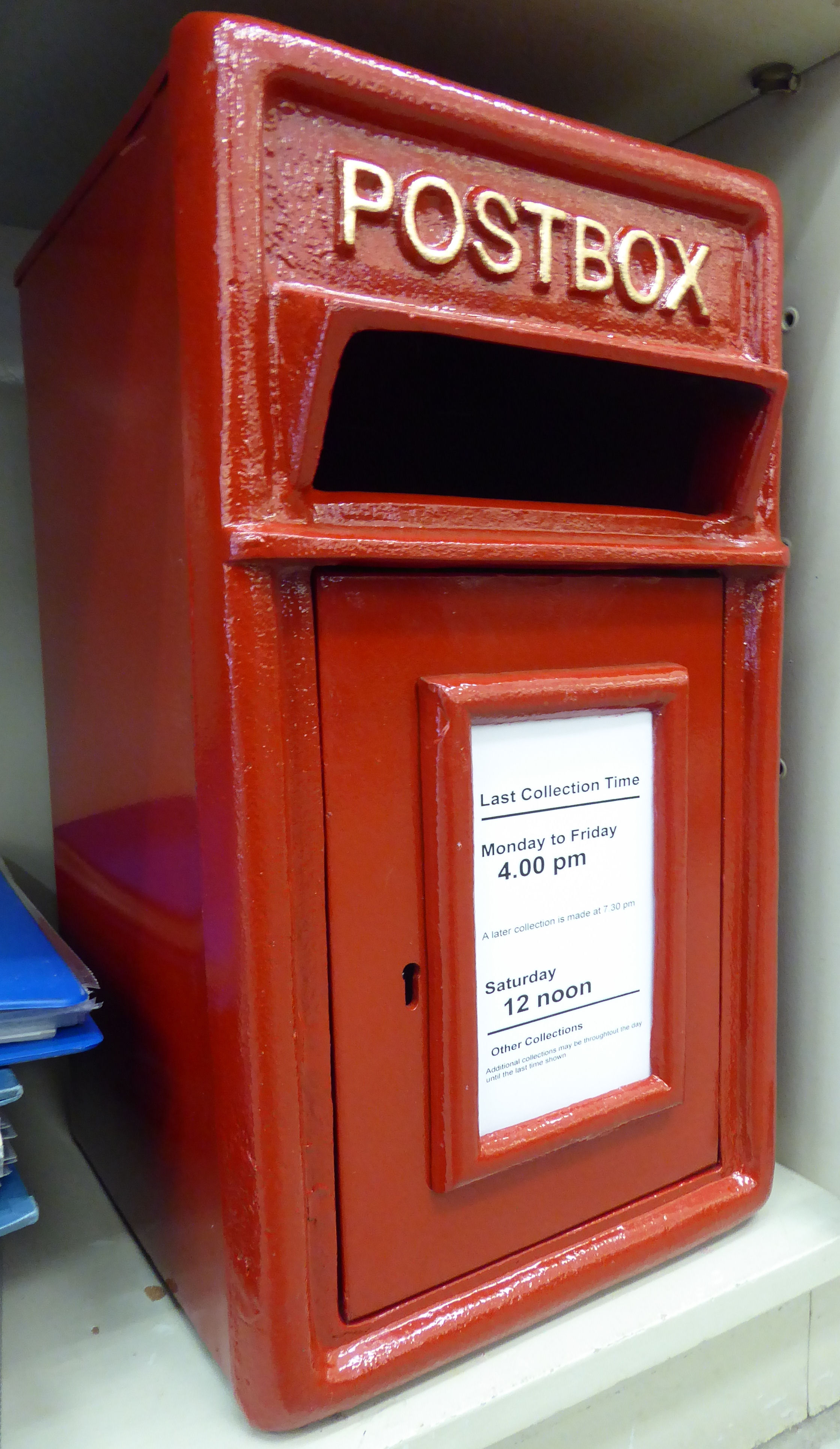 A red painted cast iron postbox 17''h 9.