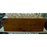 A modern fruitwood box with straight sides and a hinged lid 6''h 15''w RSM