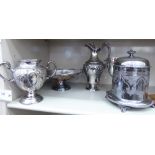 Silver plated tableware: to include a late Victorian pedestal fruit basket with a swing handle