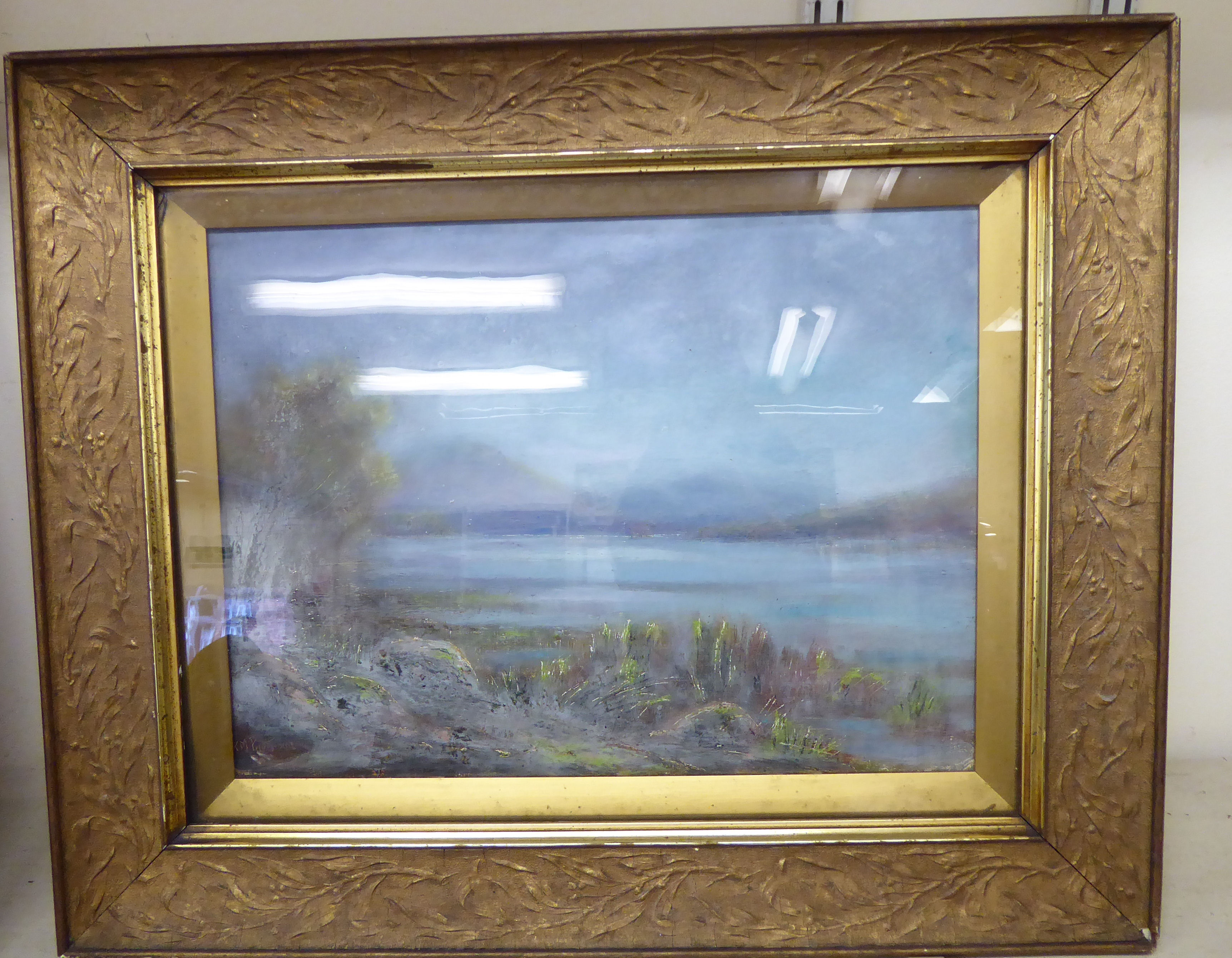 PM Patterson - a highland lake oil on board bears an etched signature 11'' x 15'' framed