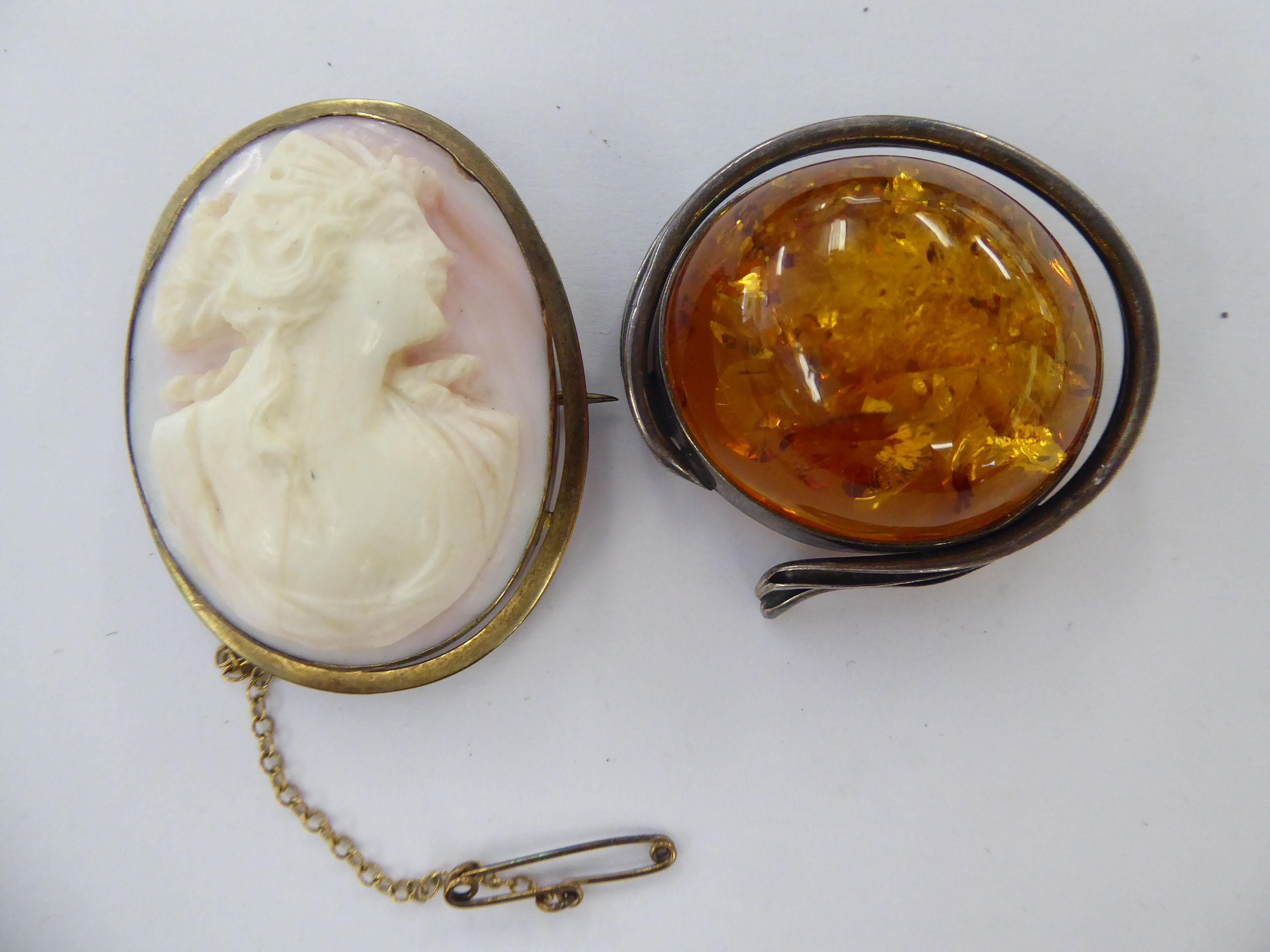 A late Victorian shell carved cameo brooch, depicting a profile portrait of a lady,