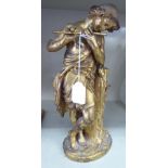 Lemoirie - a late 19thC Continental cast gilt metal figure, a youth wearing a straw hat and robes,