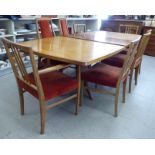 A modern rosewood dining table, the top with rounded corners, raised on a splayed underframe,