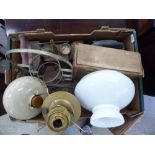 A mixed lot: to include small box scales; a stoneware hot water bottle;