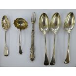 Silver flatware: to include a set if three late Victorian Old English pattern tablespoons