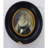 A half length oval portrait miniature, Elizabeth I 3'' x 2.