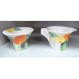 A Clarice Cliff Bizzare pottery Delicia Citrus pattern cream jug and sugar bowl printed marks