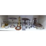 Decorative and domestic metalware: to include two similar late 19thC silver plated tazzas with cast