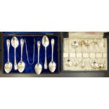 A set of six silver teaspoons and matching sugar tongs Birmingham 1973 boxed;