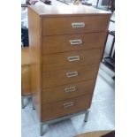 A modern teak finished six drawer tallboy,