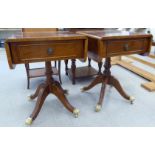 A pair of modern Georgian inspired sofa style crossbanded and burr walnut finished lamp tables,