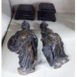 A pair of late 19thC cast and patinated bronze standing figures,