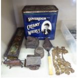 A mixed lot: to include an Edwardian Rowntree & Co Ltd, printed tinplate chocolate tin,