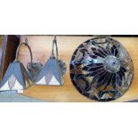 A pair of Tiffany inspired coloured glass shaded wall lights and a canopy pendant light shade
