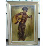 Van Cleef - a study of a boy playing a guitar oil on canvas bears a signature & label verso 38''