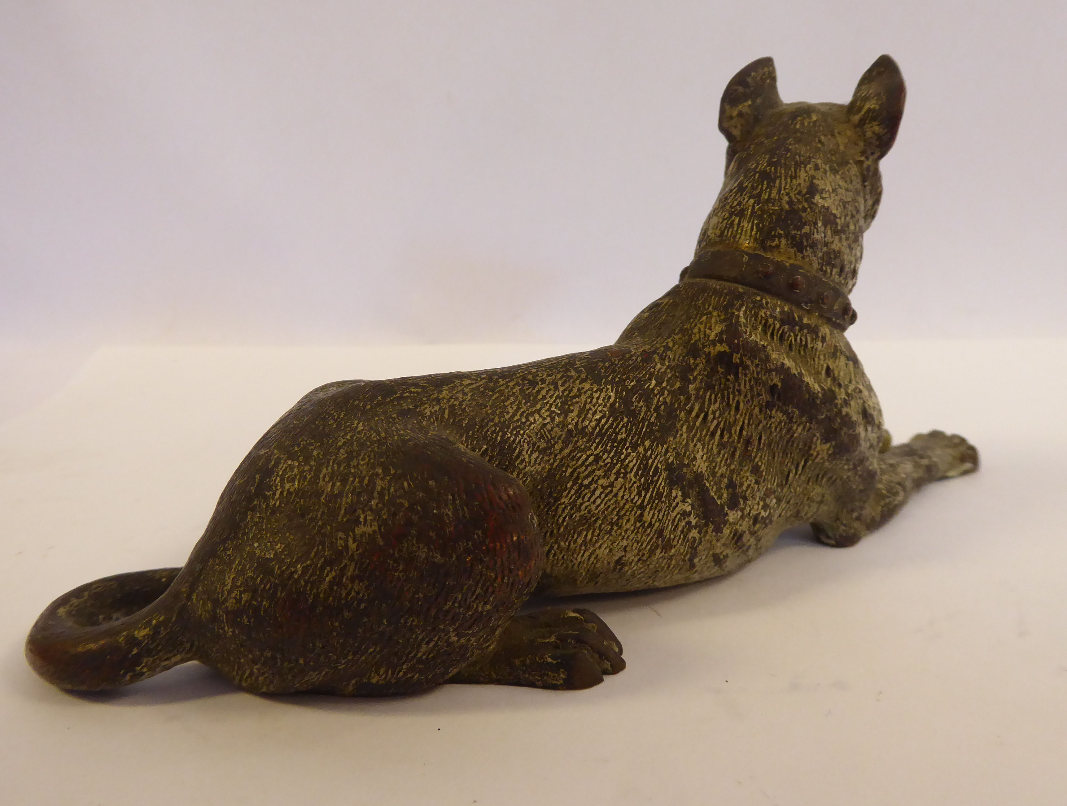 An early 20thC painted cold cast bronze model, a seated dog (possibly a Doberman), - Image 4 of 8