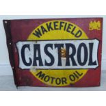 A double sided enamelled steel advertising sign, black,