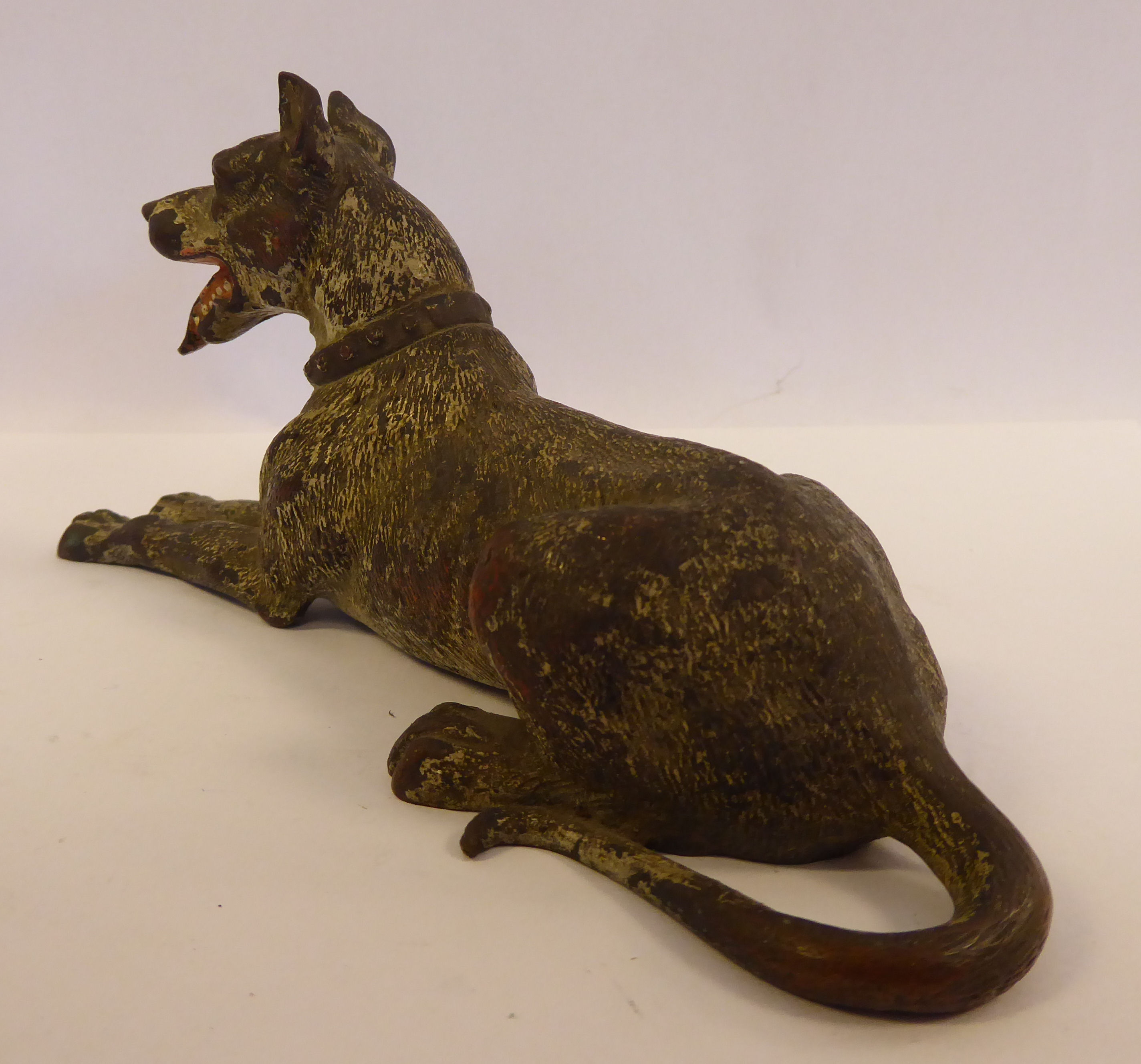 An early 20thC painted cold cast bronze model, a seated dog (possibly a Doberman), - Image 5 of 8
