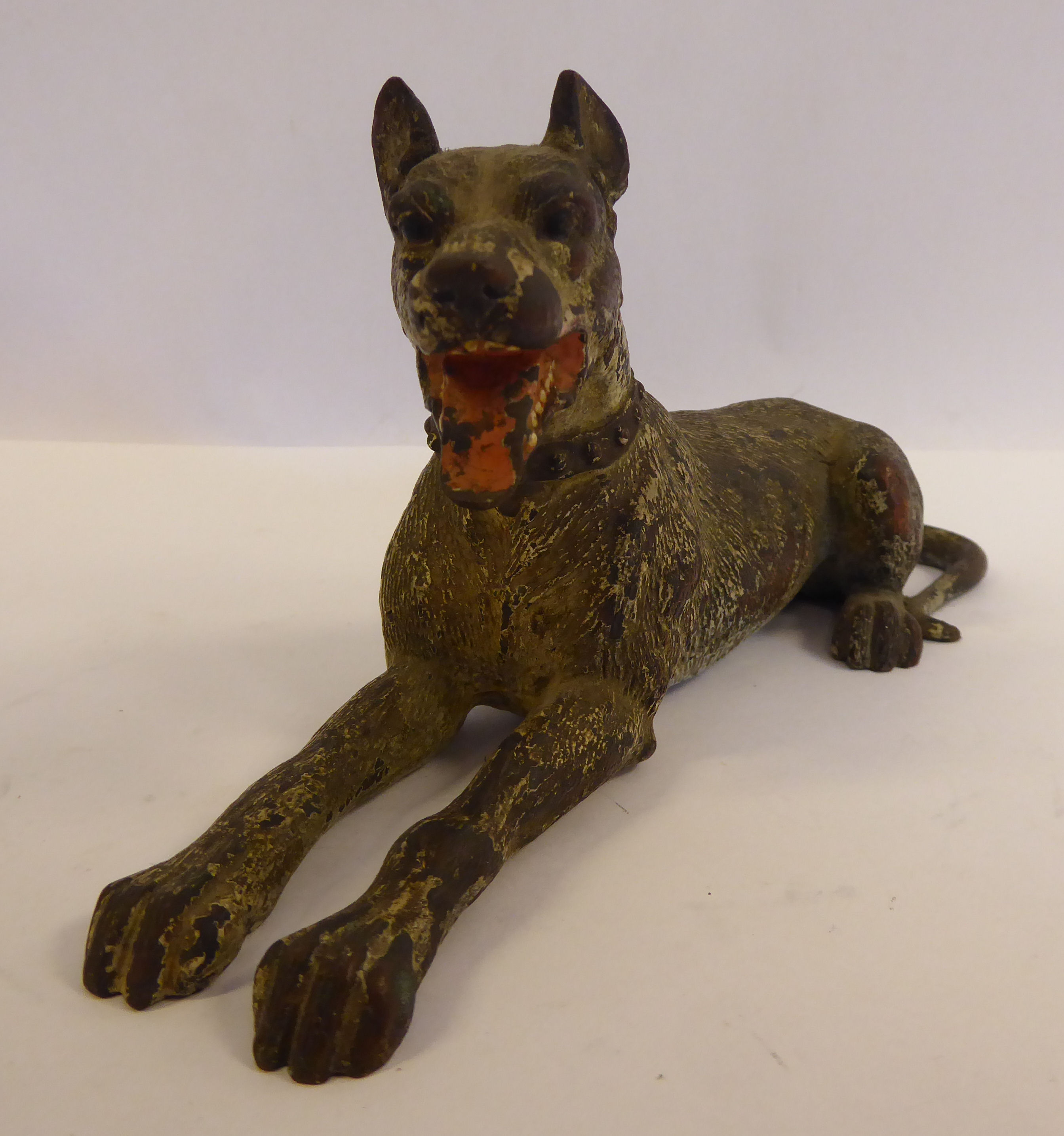 An early 20thC painted cold cast bronze model, a seated dog (possibly a Doberman), - Image 2 of 8