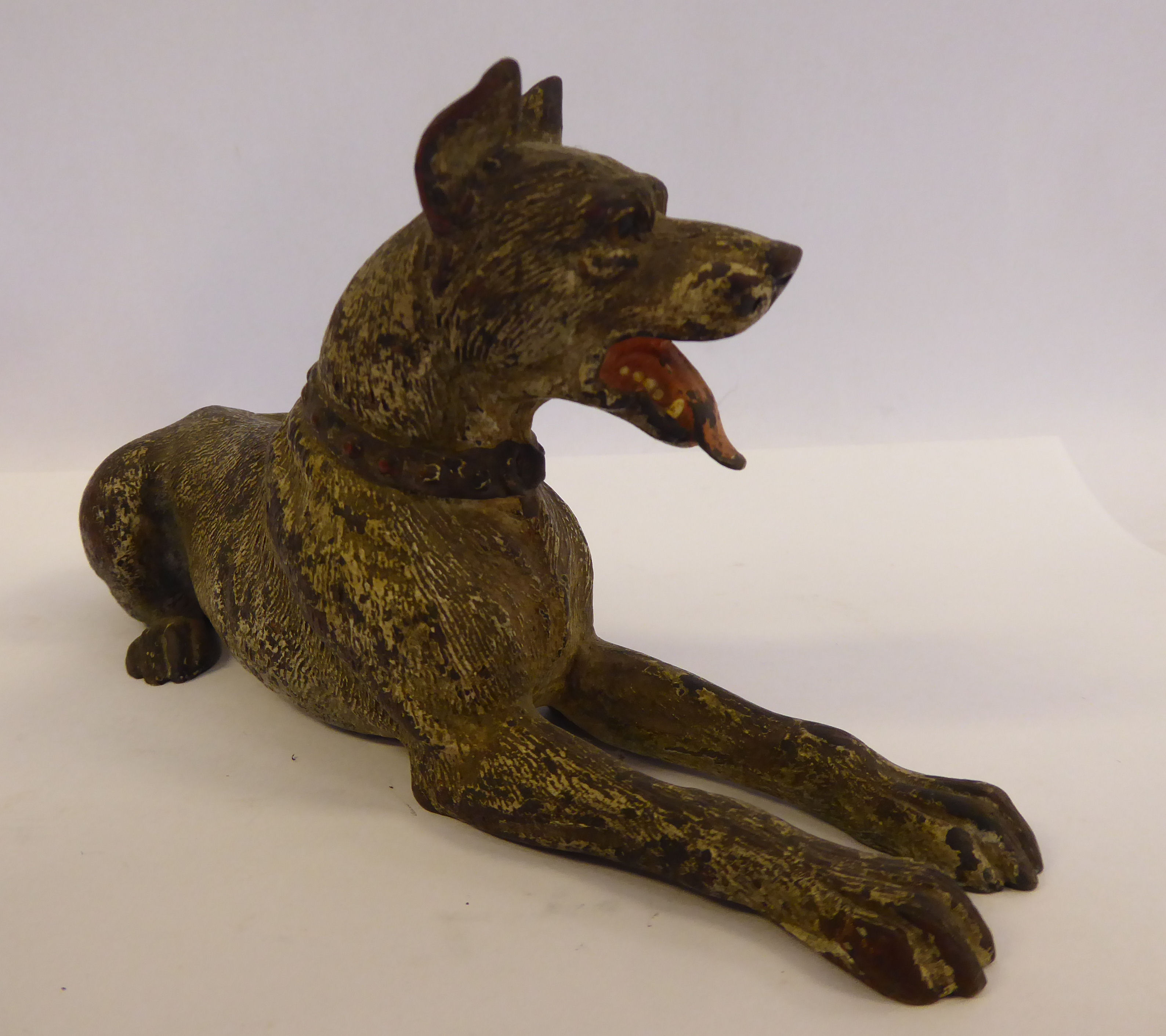 An early 20thC painted cold cast bronze model, a seated dog (possibly a Doberman), - Image 3 of 8