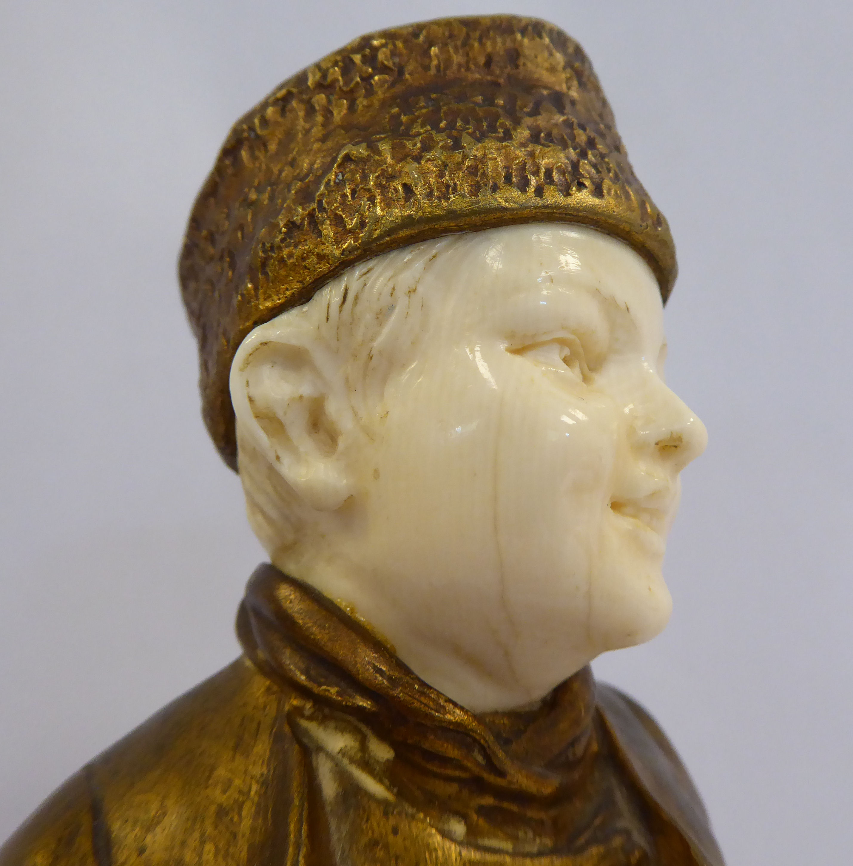 Joseph d'Aste - 'Jeune Homme' a cast gilt bronze and carved ivory standing figure, - Image 7 of 8