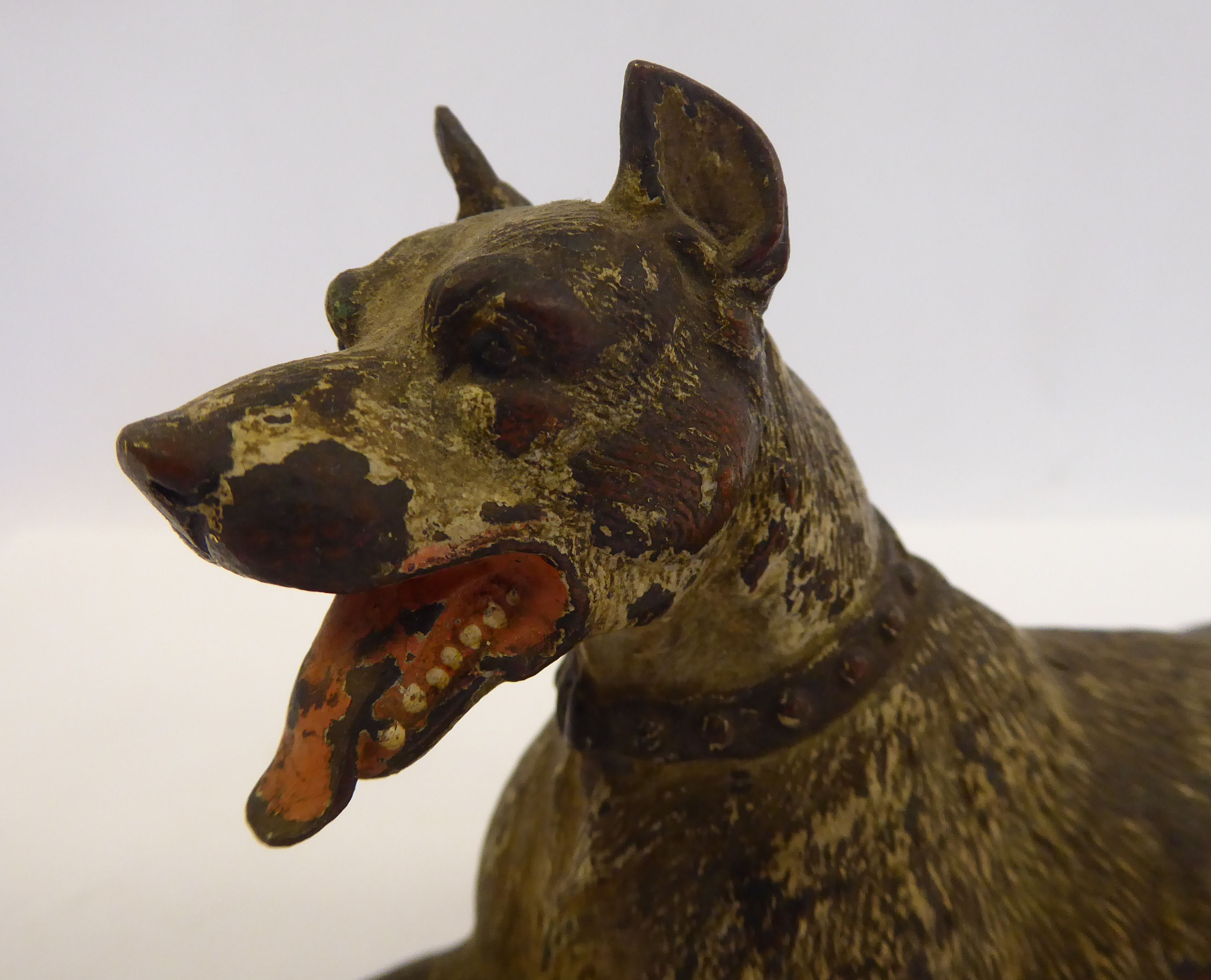 An early 20thC painted cold cast bronze model, a seated dog (possibly a Doberman), - Image 6 of 8