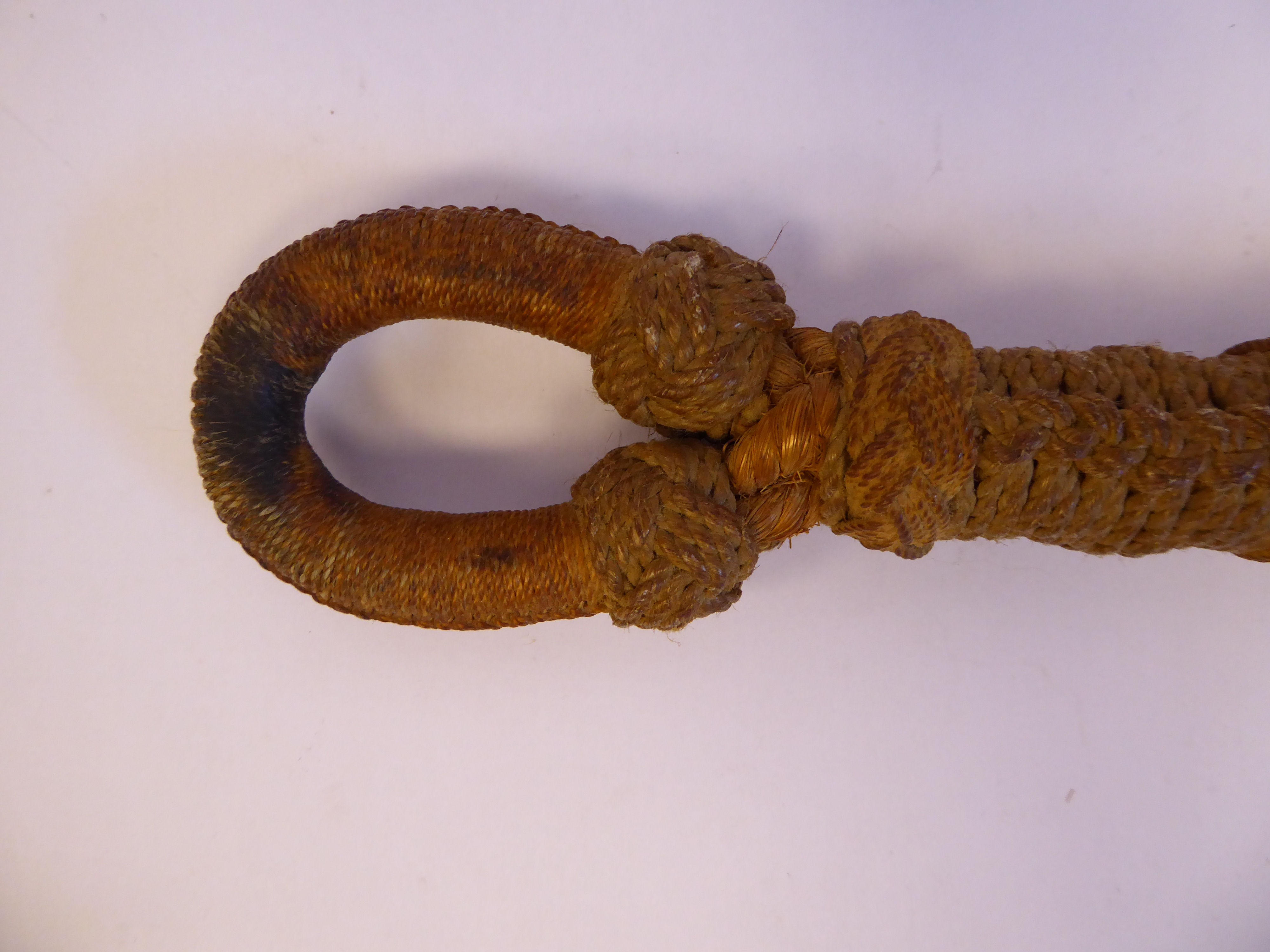 A 19thC finely woven and knotted string and rope bell pull lanyard 12''L overall - Image 3 of 6