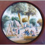 A late 19thC circular painted, coloured glass magic lantern slide,