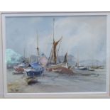 Peter Toms - 'Orwell Foreshore' watercolour bears a signature & label verso 7'' x 9.