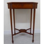 A late 19thC satinwood crossbanded mahogany and ebony string inlaid display table, the shallow,