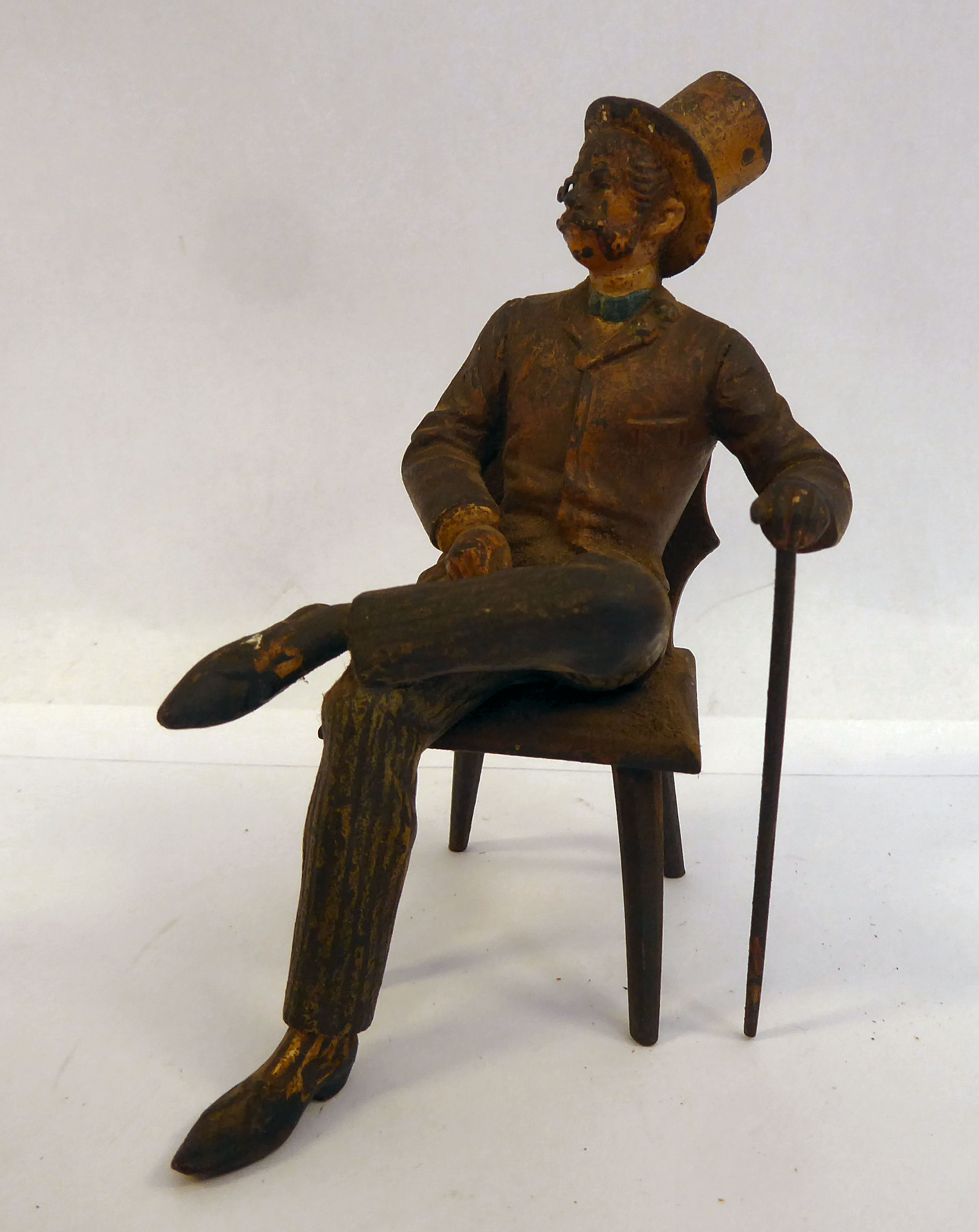 A late 19thC painted cold cast bronze figure, a bewhiskered gentleman, - Image 2 of 6