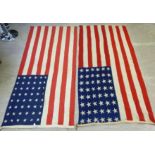 Two printed linen flags,