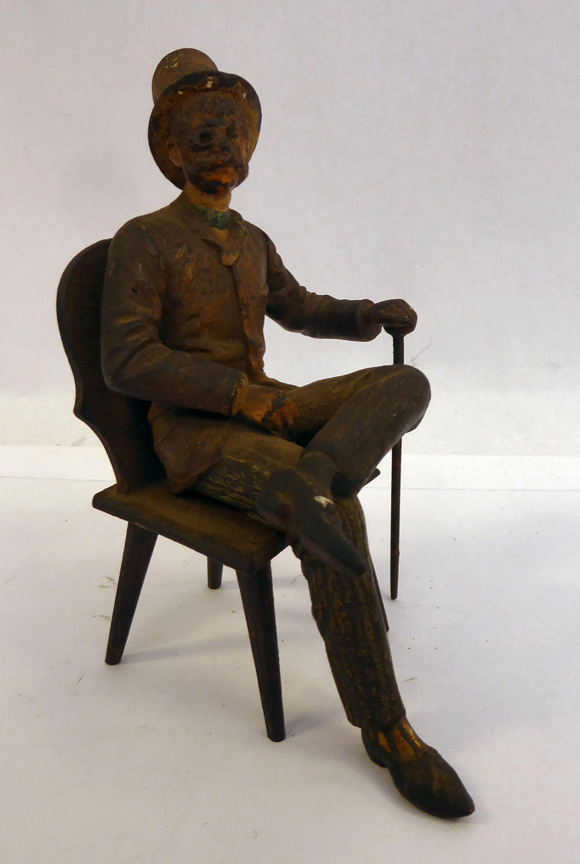 A late 19thC painted cold cast bronze figure, a bewhiskered gentleman, - Image 5 of 6