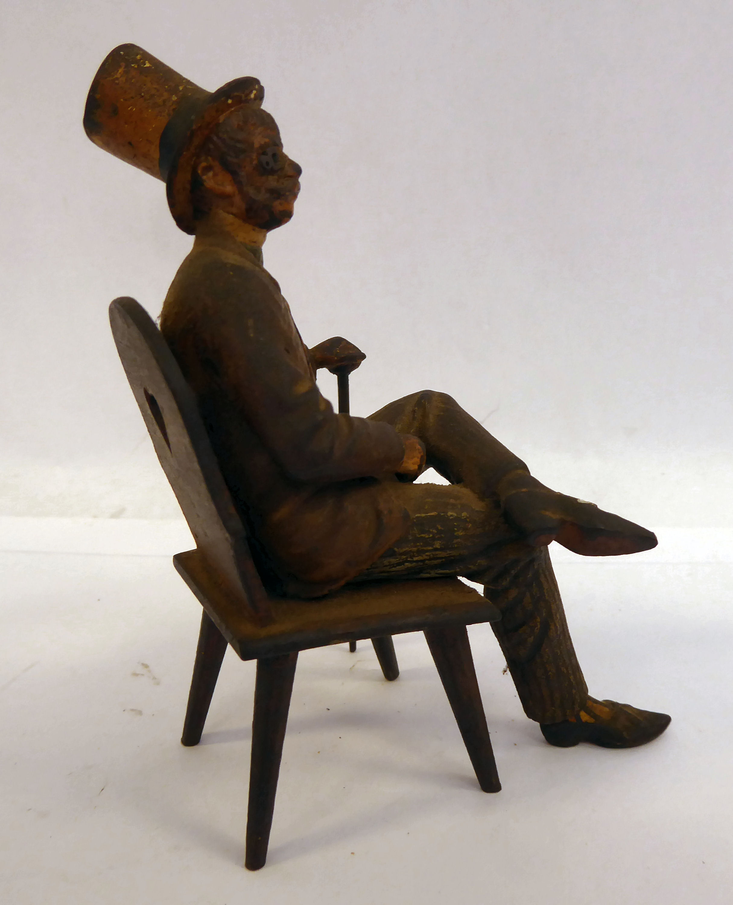 A late 19thC painted cold cast bronze figure, a bewhiskered gentleman, - Image 4 of 6