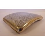 An Edwardian silver bright-cut foliate scrolled, curved cushion moulded cigarette case,