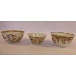 Three late 18thC Chinese porcelain tea bowls, variously decorated in tones of iron red,
