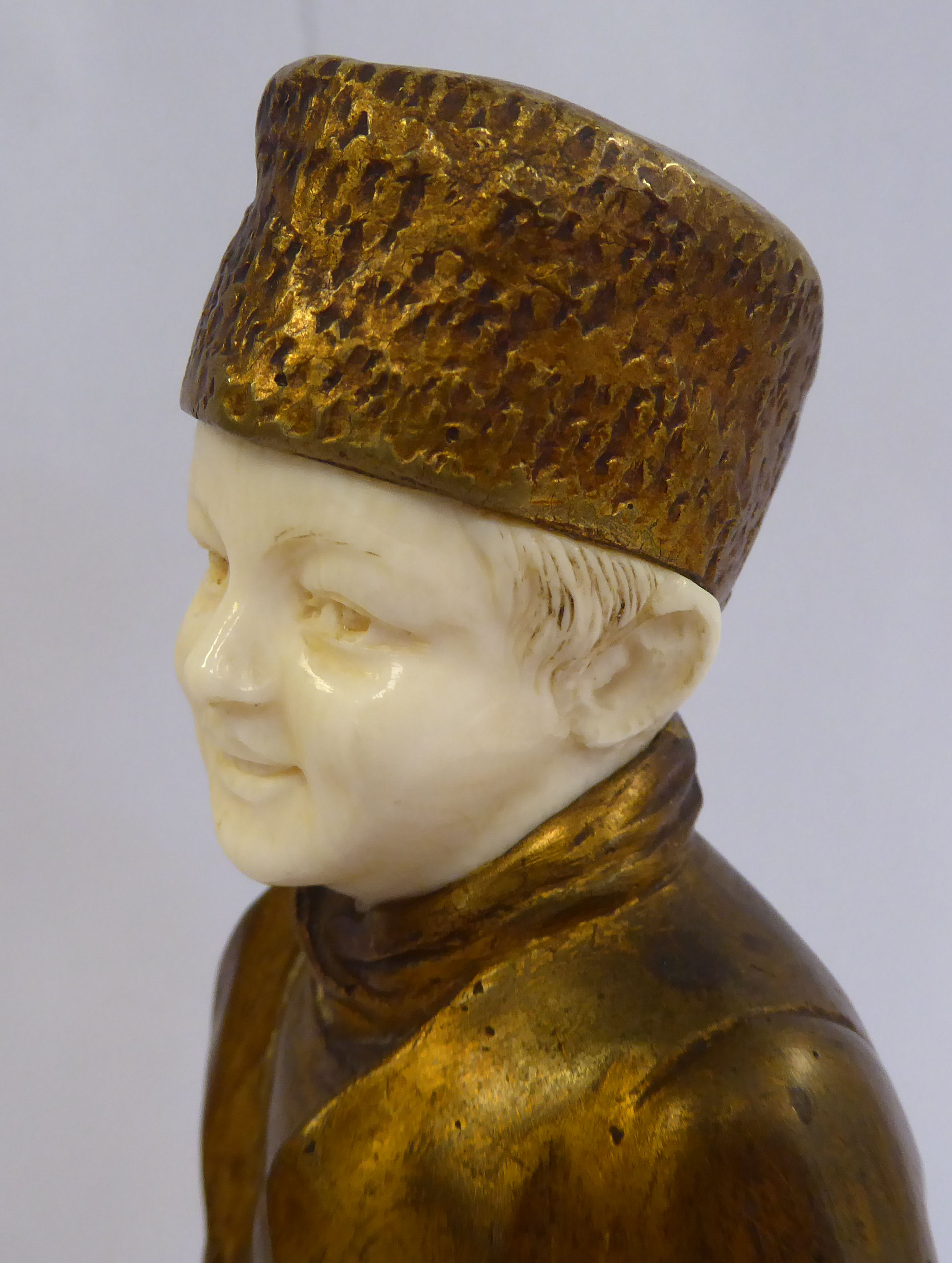 Joseph d'Aste - 'Jeune Homme' a cast gilt bronze and carved ivory standing figure, - Image 5 of 8