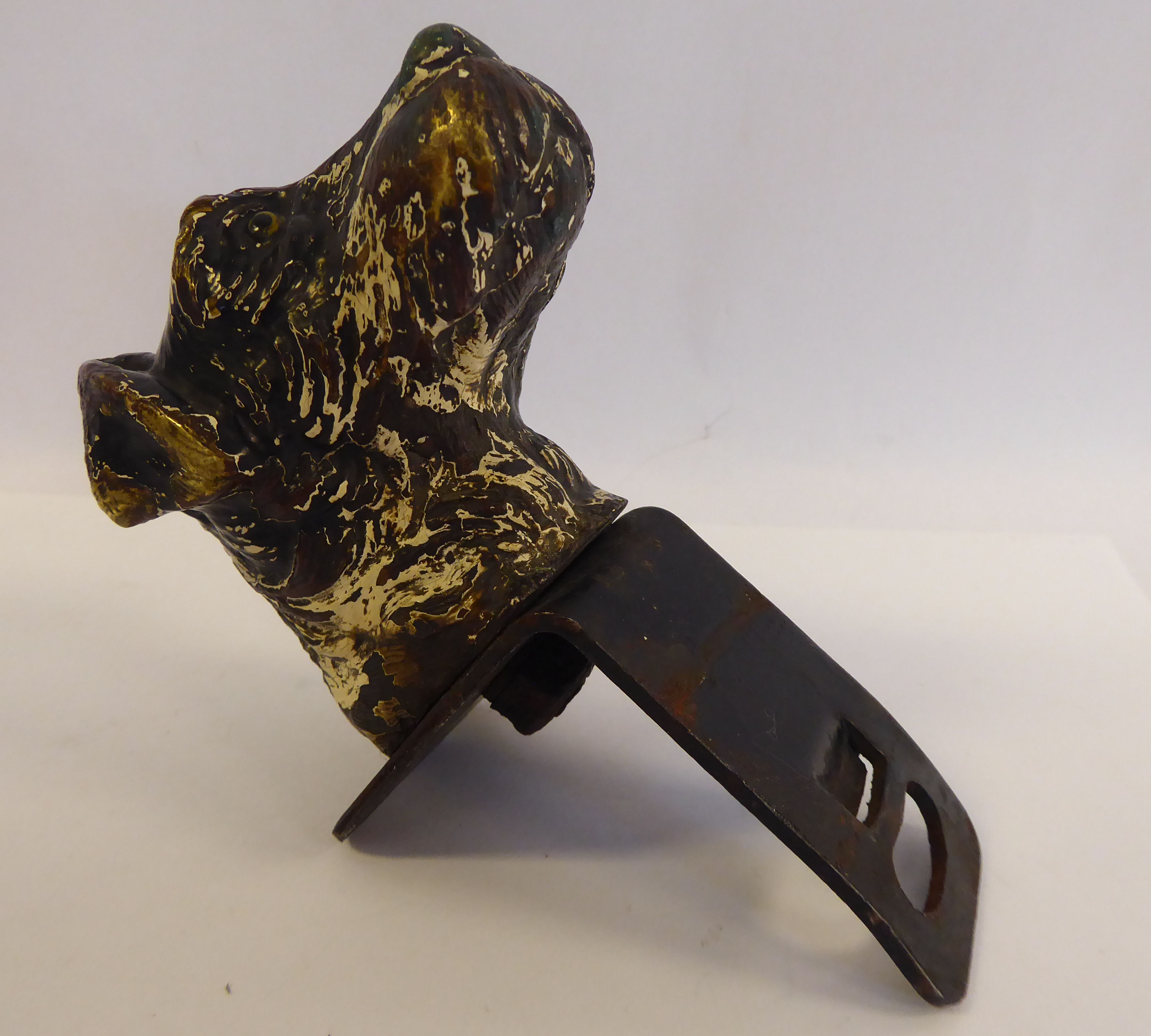 An early 20thC painted cold cast bronze mascot, a terrier's head 2. - Image 3 of 6