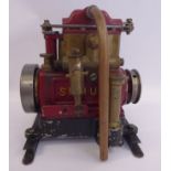 A Stuart maroon and black painted live steam model static engine 7''h