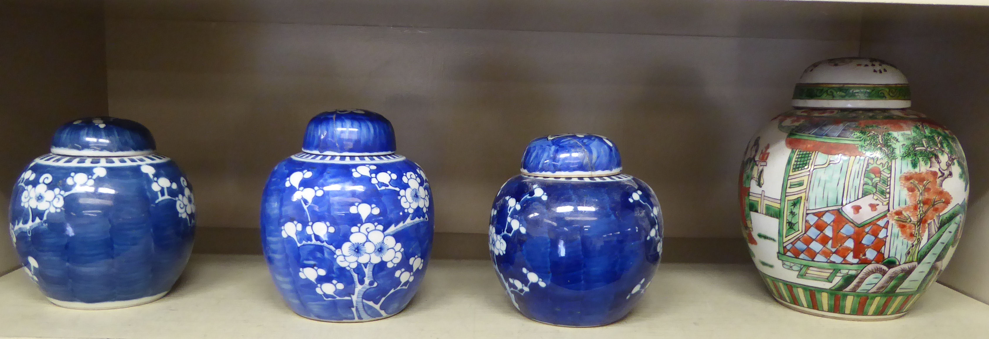 Oriental ceramics: to include three similar early 20thC Chinese porcelain ginger jars and covers,