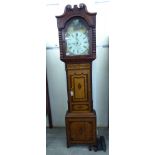 An early 19thC crossbanded, marquetry and light oak longcase clock,