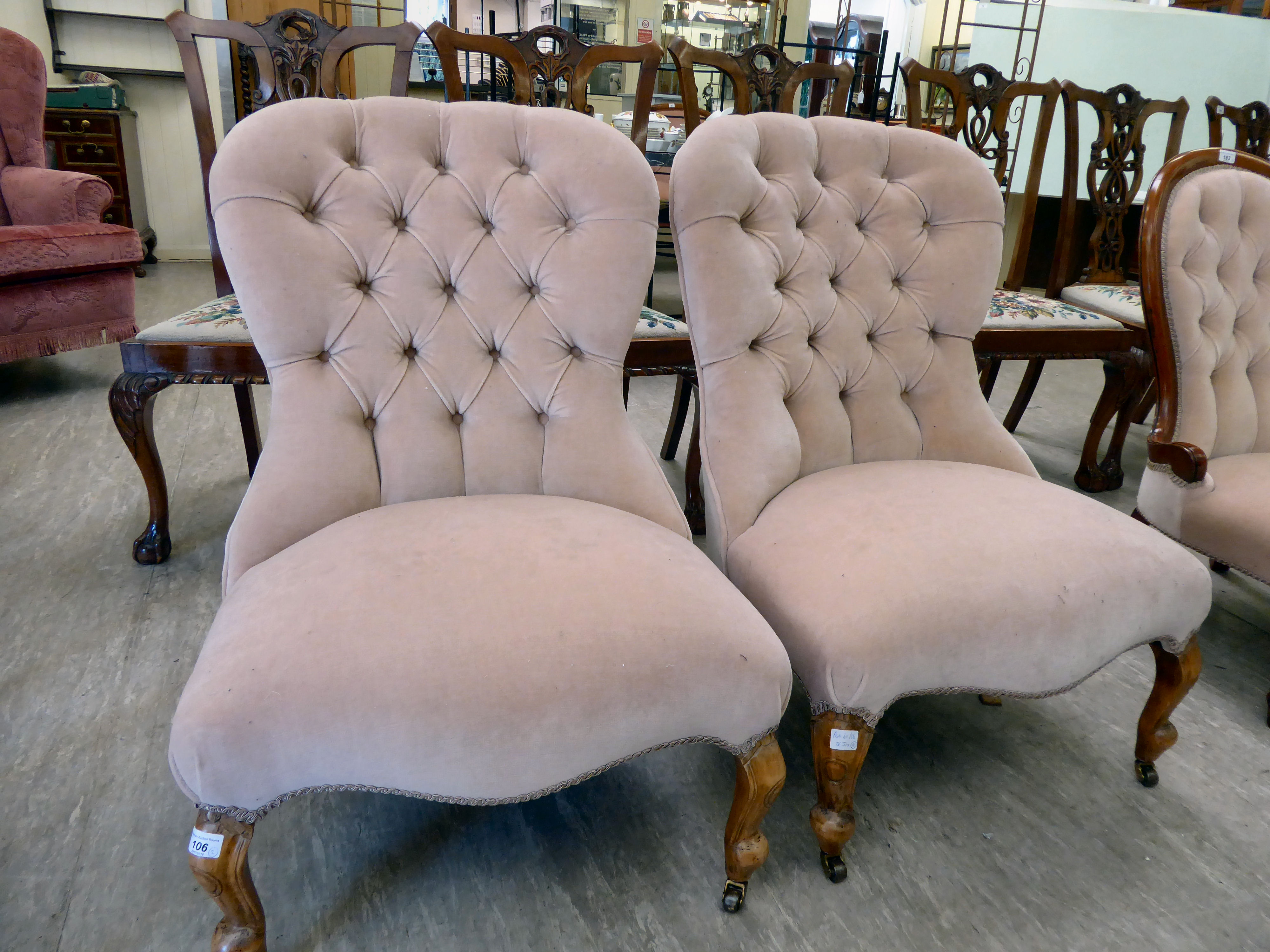 Two similar Victorian style nursing chairs,