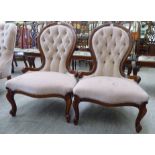 Two ladies Victorian style mahogany showwood framed spoonback chairs,