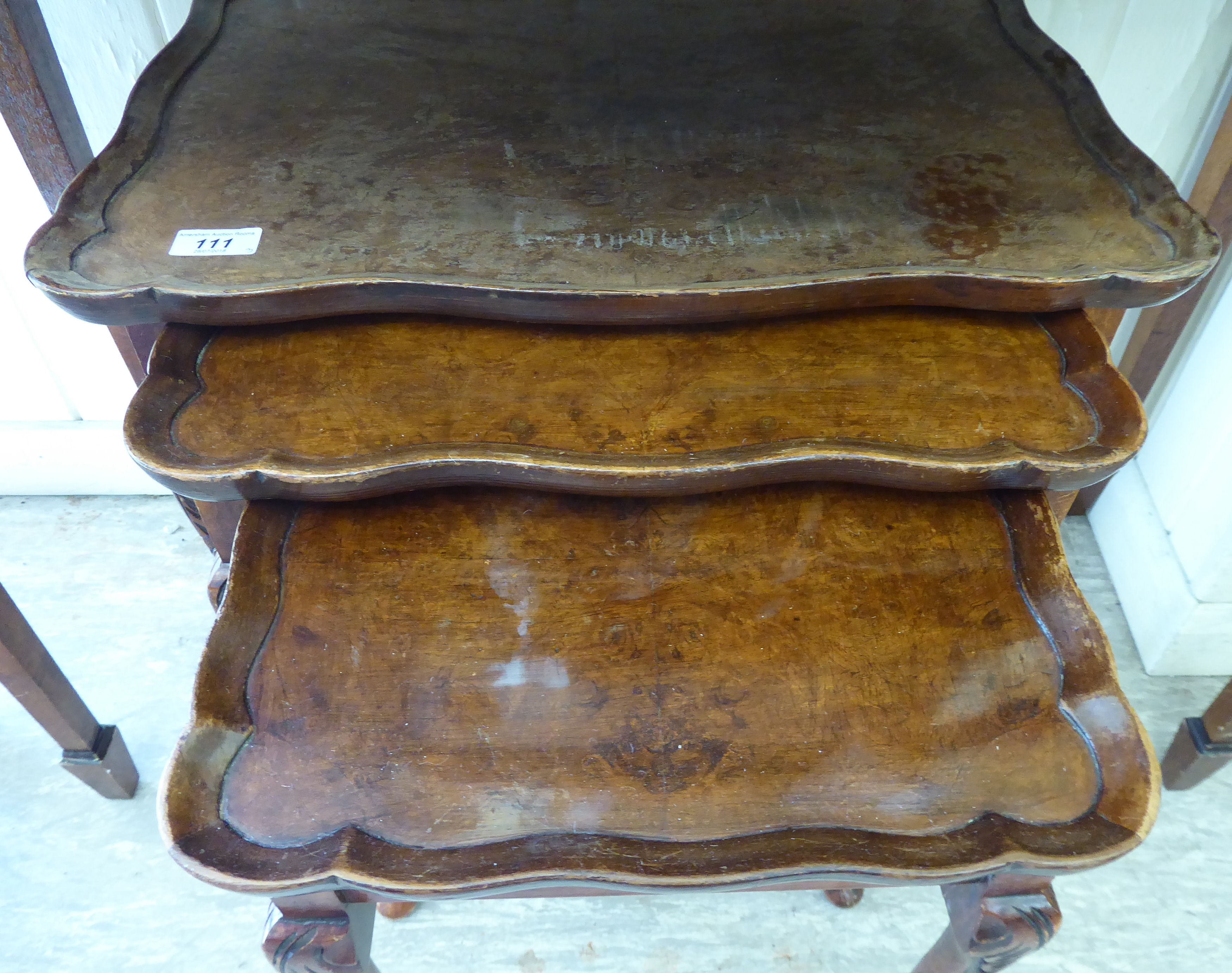 A nesting set of three 1950s walnut tray top tables, - Image 2 of 2