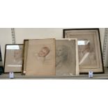 Jane De Glehn - five studies of babies and children pencil & pastel bearing inscriptions,